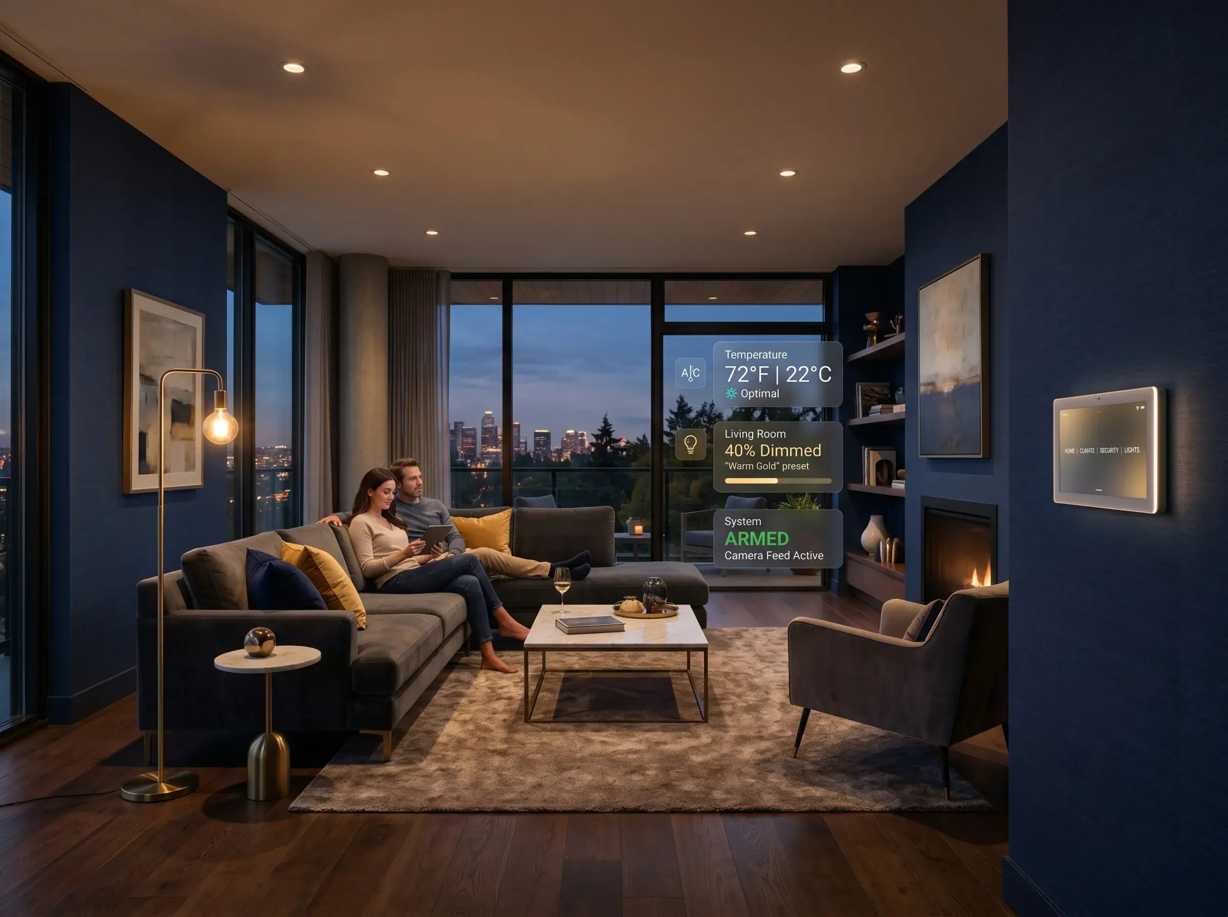 Modern smart home control panel in luxury living room